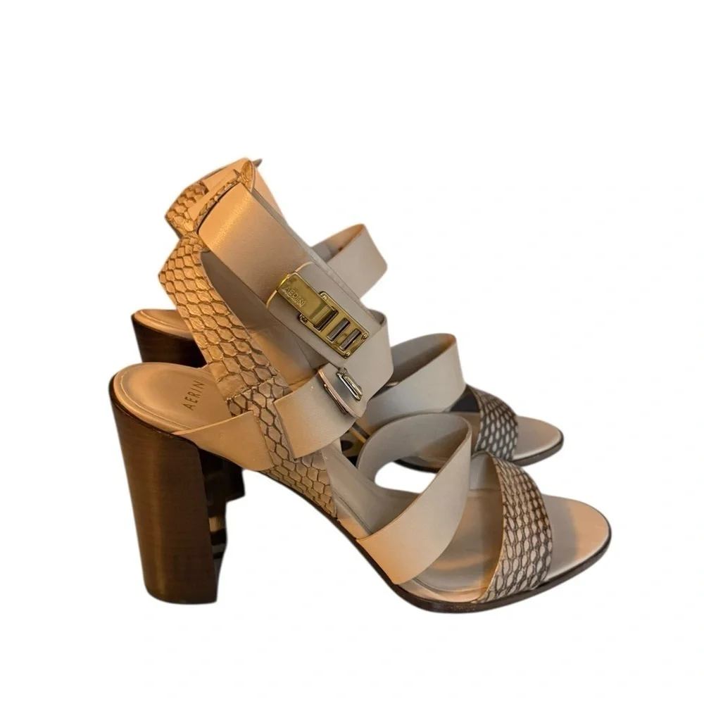 Aerin Metal Clasp Leather Strappy Heels